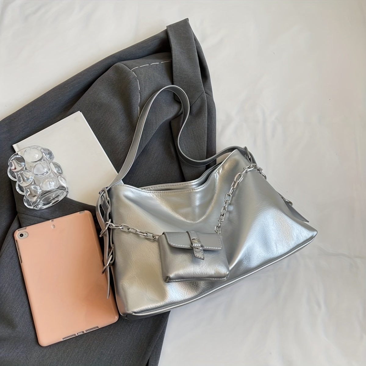Bolsa Transversal Grande Prata Garbo Ramona - Garboza