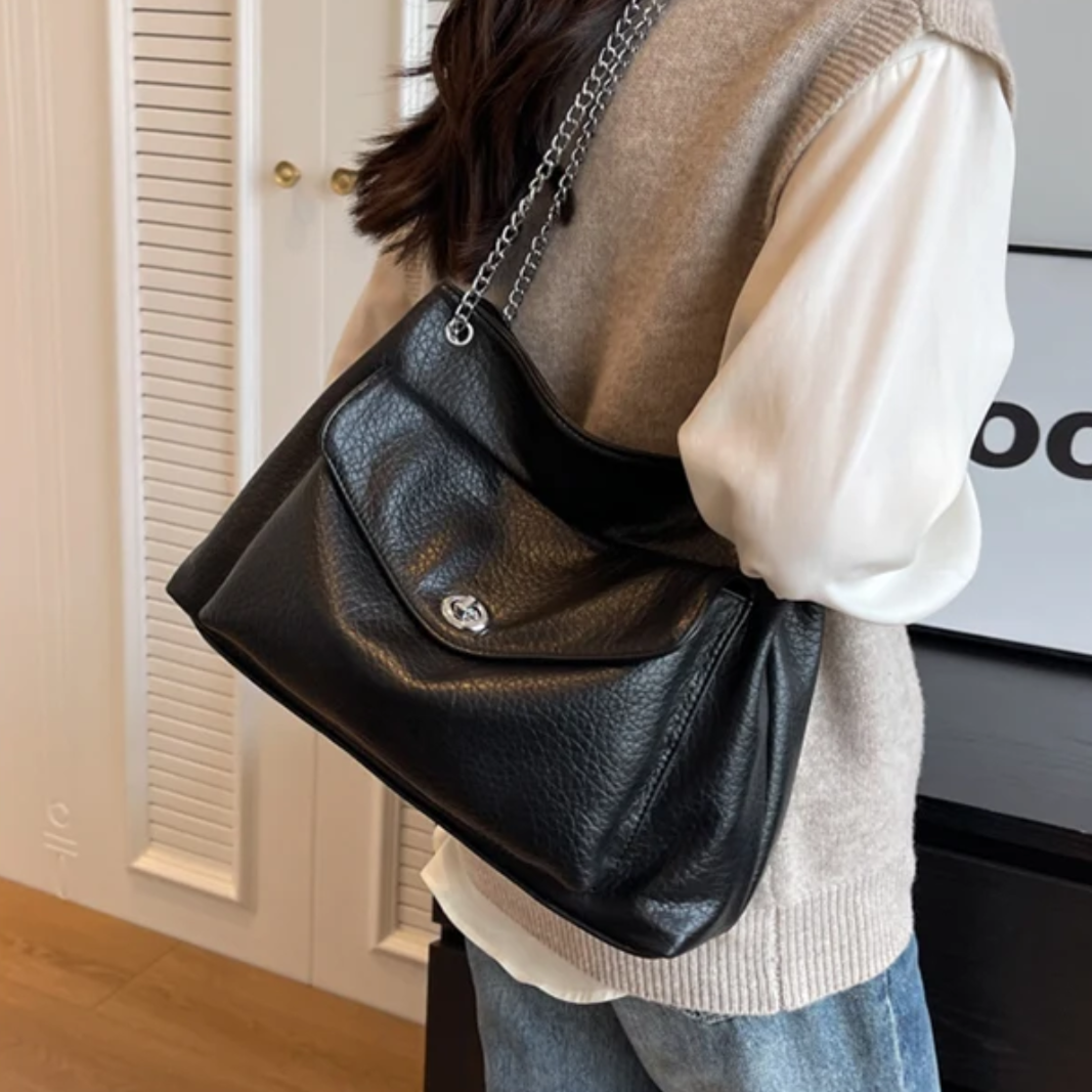 Bolsa Satchel Grande Preto Garbo Ana Laura - Garboza